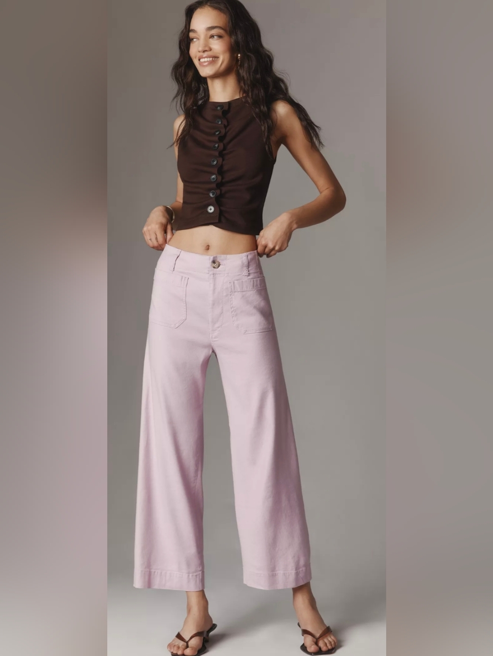 Maeve Anthropologie Linen Wide Leg Pants Pink Colette Style High Rise